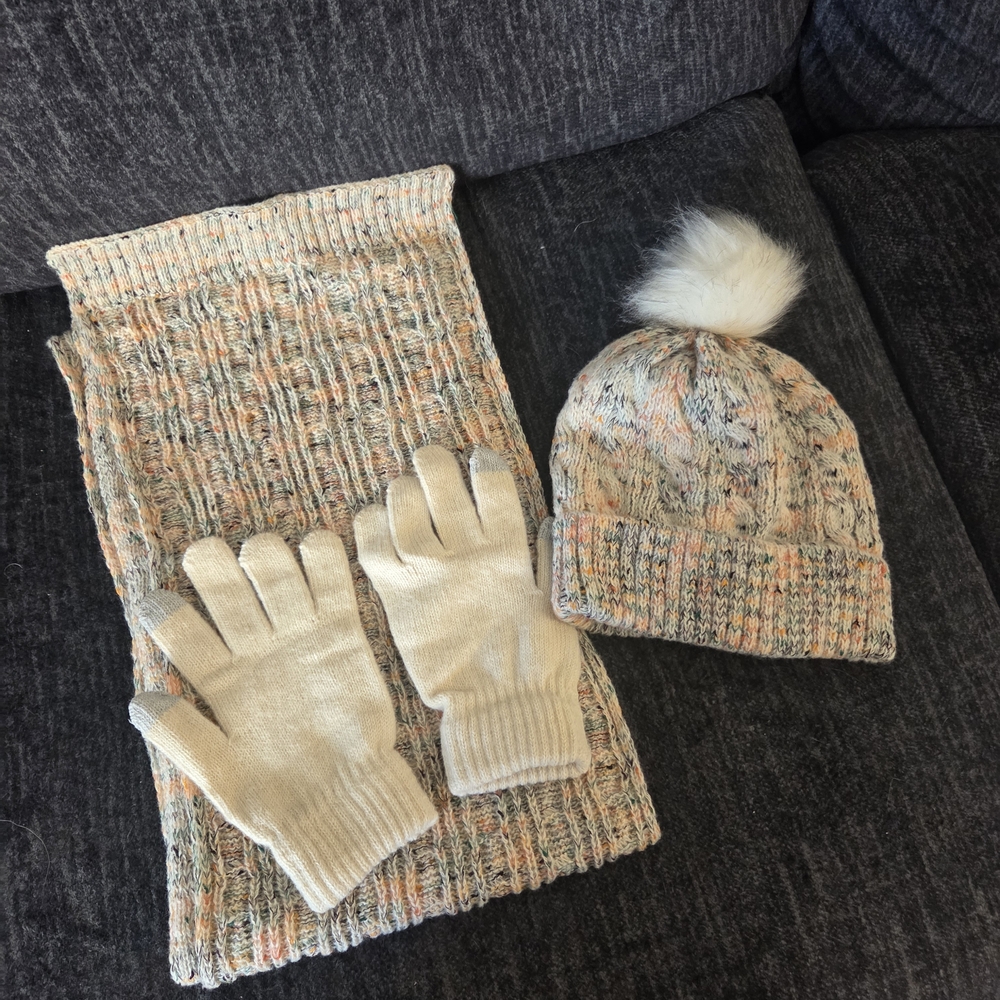 Cozy Multicolor Knit Kids Scarf, Hat, and Gloves Set